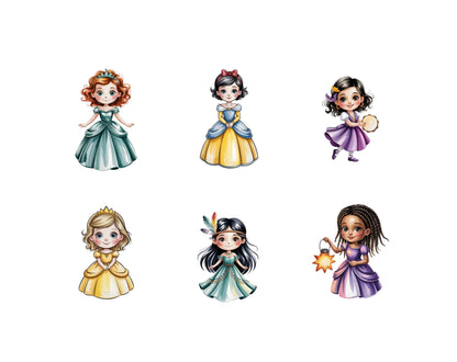 Aquarell-Prinzessinnen-Clipart-Bundle, Prinzessinnen-PNG, Niedliche Prinzessinnen-Clipart, Niedliche Mädchen-Clipart, Prinzessinnen-Clipart, Cartoon-Prinzessinnen-Clipart (PNG)