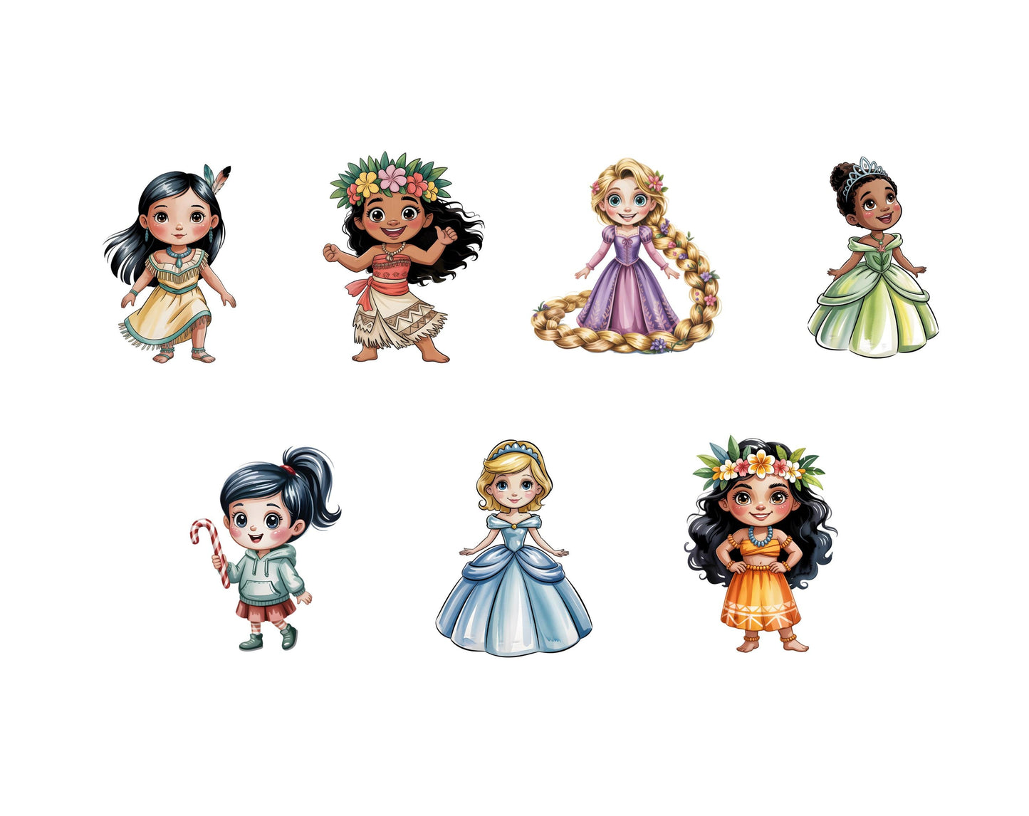 Aquarell-Prinzessinnen-Clipart-Bundle, Prinzessinnen-PNG, Niedliche Prinzessinnen-Clipart, Niedliche Mädchen-Clipart, Prinzessinnen-Clipart, Cartoon-Prinzessinnen-Clipart (PNG)