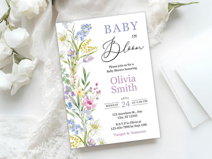 Vintage Floral Baby Shower Invitation, Baby in Bloom (Instant Download)