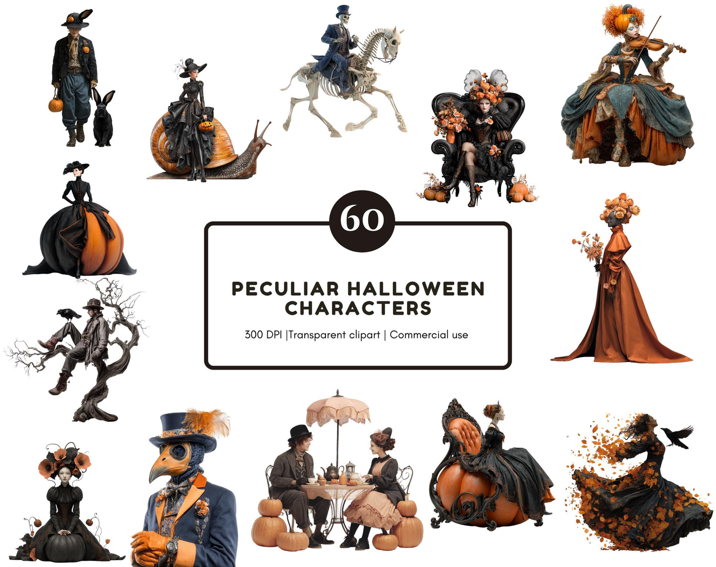 Watercolor Peculiar Halloween Characters Clipart Bundle, Peculiar Halloween Characters png, Junk Journal kit, Scrapbooking Supplies