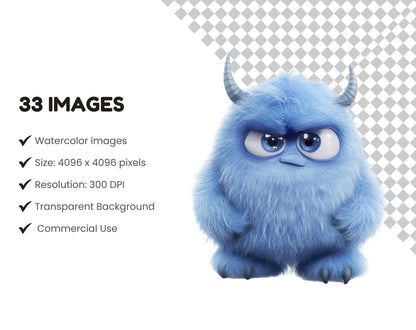 Watercolor Monster Clipart Bundle png, Monster Cartoon Clipart, Spooky Stickers Clipart, Party Graphics, Nursery Decor, Instant Download