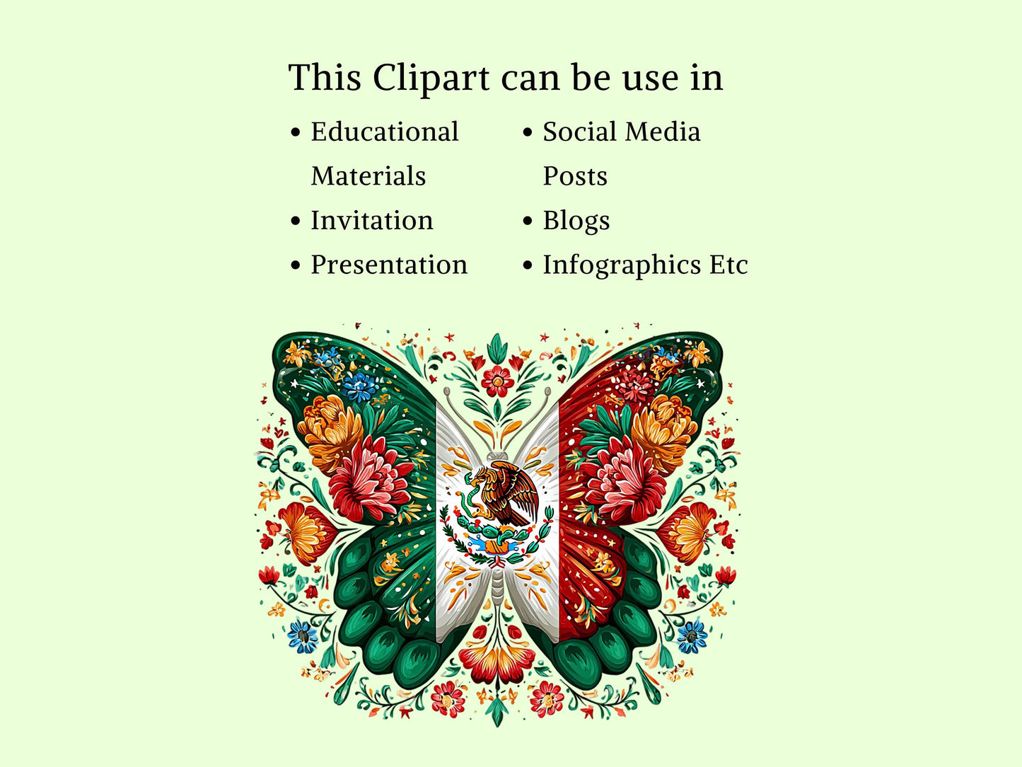 Mexico Butterfly Clipart, Mexico Butterfly png, Patriotic png, Mexican Flag Clipart, Flowers png, T-Shirt Design, Sublimation png