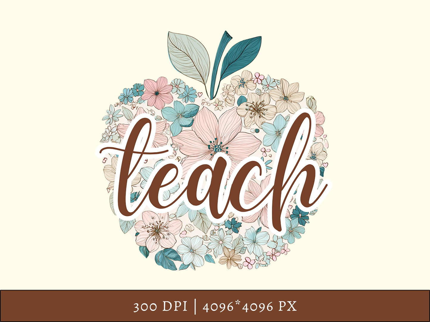 Watercolor Teach png, Retro Teach png, Floral Teacher Clipart, Teach T-Shirt Design, Teach Sublimation png, Apple png, School png
