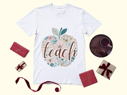 Watercolor Teach png, Retro Teach png, Floral Teacher Clipart, Teach T-Shirt Design, Teach Sublimation png, Apple png, School png