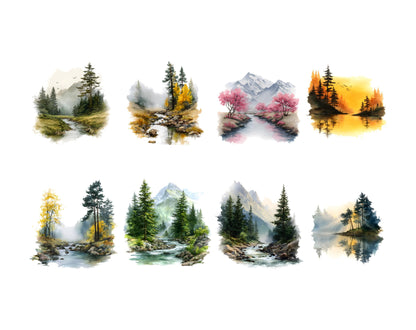 35 Lake Landscape Clipart, Watercolor Lake Clipart, Lake Landscape png, River View Clipart, Forest Landscape Clipart, Instant Download