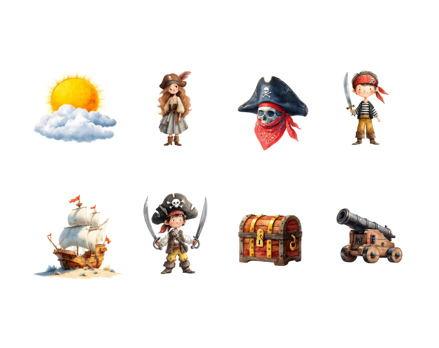 Aquarell-Piraten-Clipart-Paket, Kinderzimmerkunst (Digitaler Download)