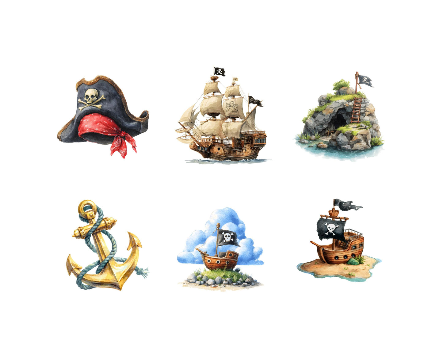 Aquarell-Piraten-Clipart-Paket, Kinderzimmerkunst (Digitaler Download)