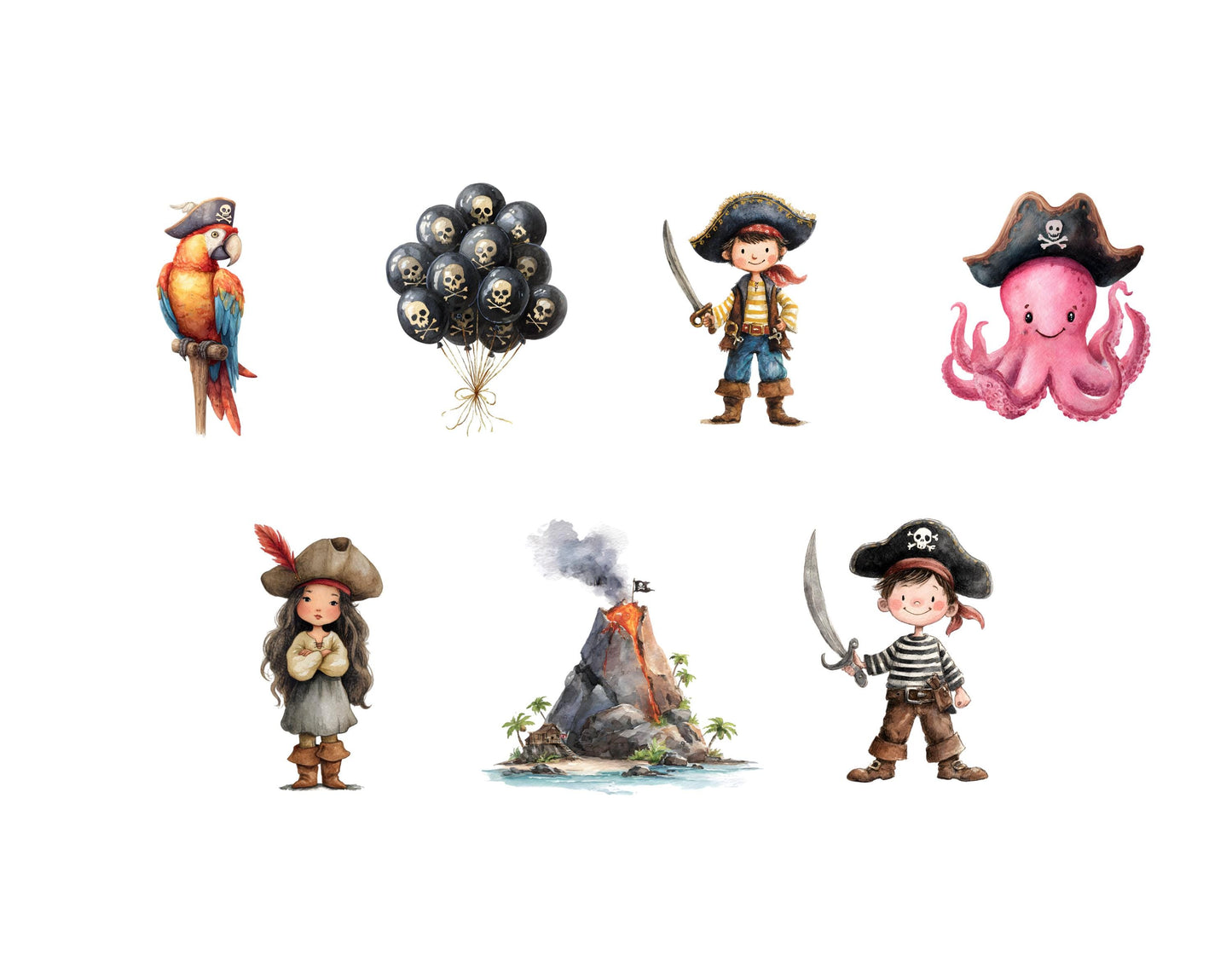 Aquarell-Piraten-Clipart-Paket, Kinderzimmerkunst (Digitaler Download)