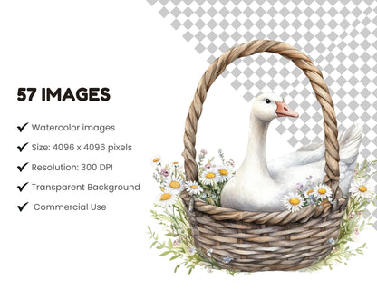 57 Rustic Goose Clipart Bundle, Watercolor Rustic Goose png, Silly Goose Clipart, Cute Rustic Goose png, Funny Goose png, Boho Nursery Decor