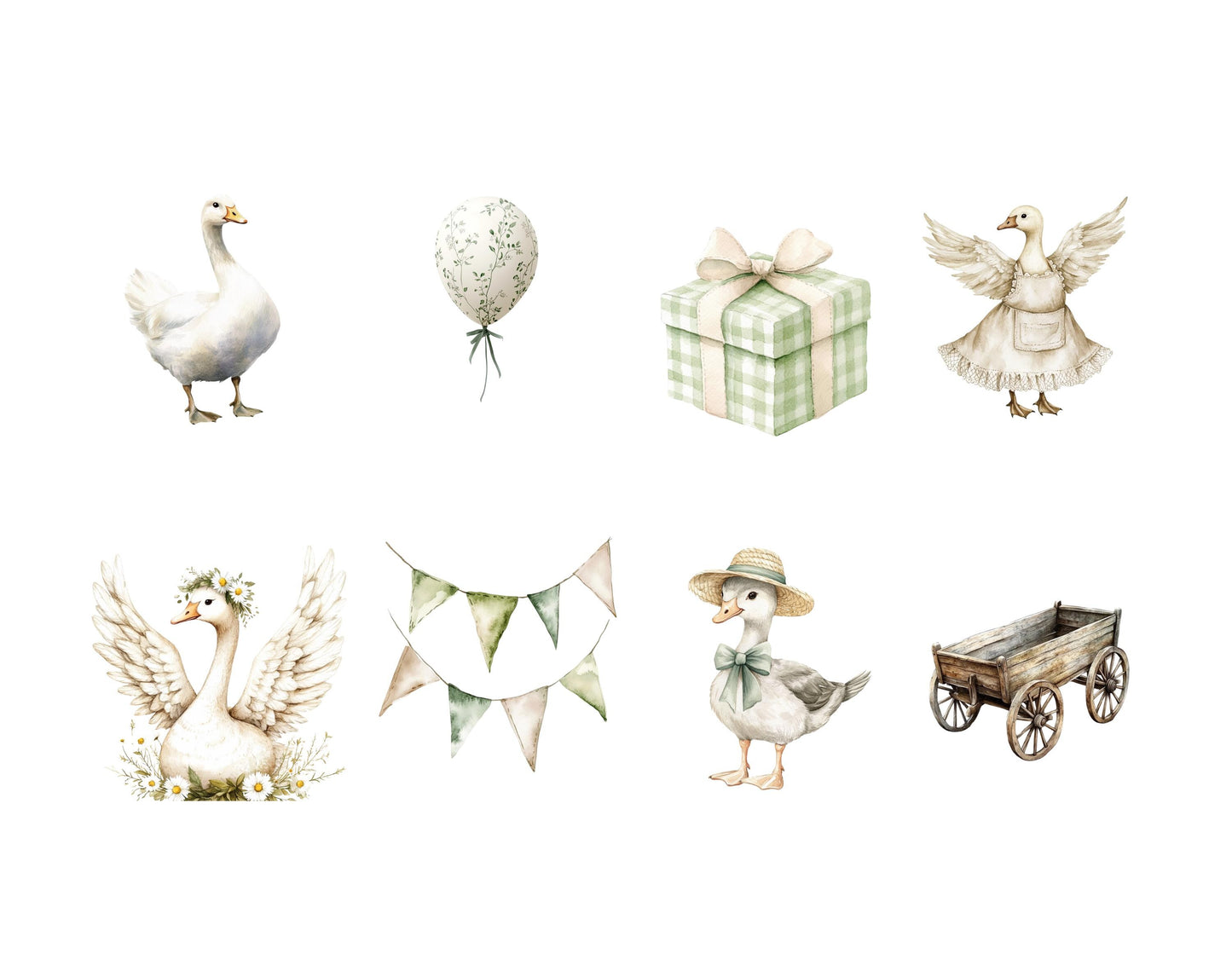 57 Rustic Goose Clipart Bundle, Watercolor Rustic Goose png, Silly Goose Clipart, Cute Rustic Goose png, Funny Goose png, Boho Nursery Decor