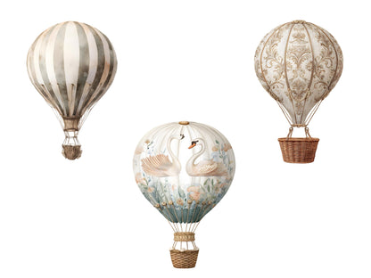 Neutral Hot Air Balloon Clipart Bundle, Watercolor Hot Air Balloon png, Pastel Hot Air Balloon png, Hot Air Balloon Clipart, Baby Shower