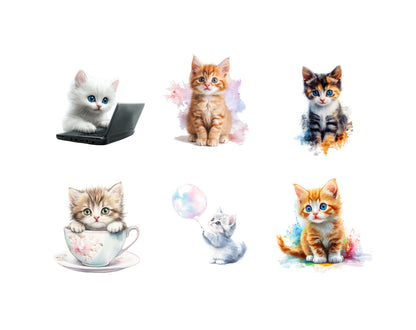 40 Katzen- und Kätzchen-Cliparts, Aquarell-Katzen- und Kätzchen-Clipart-Bundle, Hochwertige Katzen-PNGs, Niedliche Kätzchen-PNGs, Coole Kätzchen-PNGs