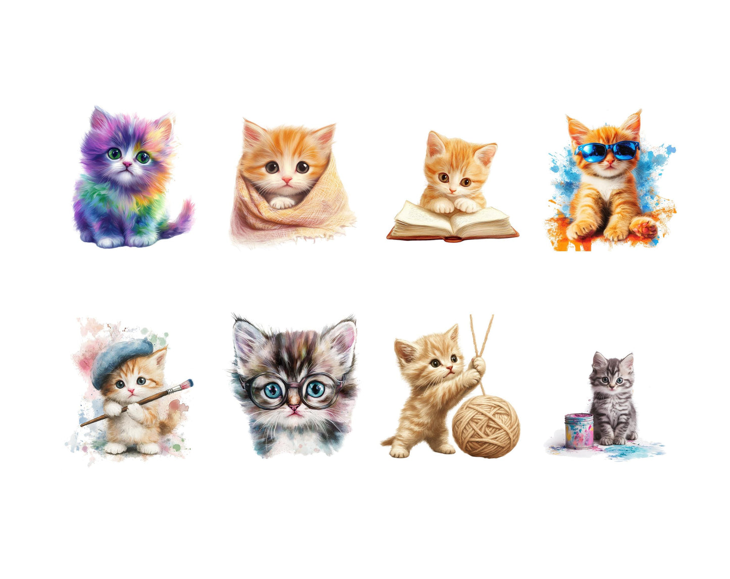 40 Katzen- und Kätzchen-Cliparts, Aquarell-Katzen- und Kätzchen-Clipart-Bundle, Hochwertige Katzen-PNGs, Niedliche Kätzchen-PNGs, Coole Kätzchen-PNGs