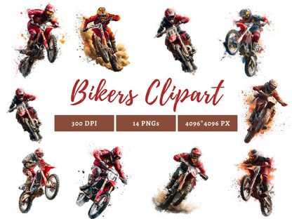 14 Dirt Bike Clipart Bundle, Dirt Bike png, Bikers Clipart, Watercolor Dirt Bike Clipart, Motorcycle Clipart, Printable Bike Clipart png