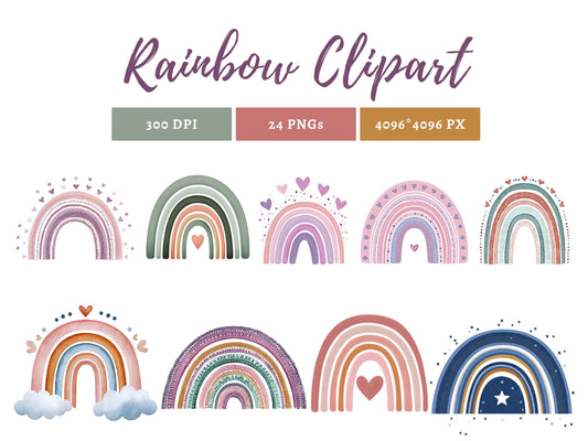 Rainbow png Bundle, Watercolor Rainbow Clipart, rainbow Clipart, Pastel Rainbow png, Boho Rainbow png, Rainbow Silhouette, High Quality png
