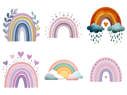Regenbogen-PNG-Bundle, Aquarell-Regenbogen-Clipart, Regenbogen-Clipart, Pastell-Regenbogen-PNG, Boho-Regenbogen-PNG, Regenbogen-Silhouette, Hochwertiges PNG