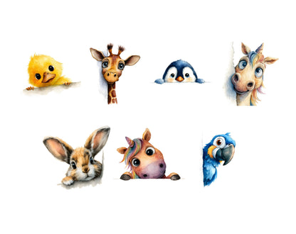 110 Whimsical Animal Peeking Around Corner Clipart, Humorous Animal Clipart, Quirky Animal Clipart png Bundle, Silly Animal png Bundle