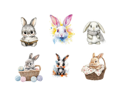 Watercolor Bunny Clipart png Bundle, Cute Bunny Clipart, Funny Bunny Clipart, Bunny png, Easter Bunny Clipart, Paper Crafting, Nursery Decor