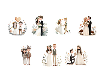 Watercolor Cute Wedding Couple Clipart, Wedding Couple Clipart png Bundle, Bride And Groom Clipart, Love Couple Clipart, Wedding Printable