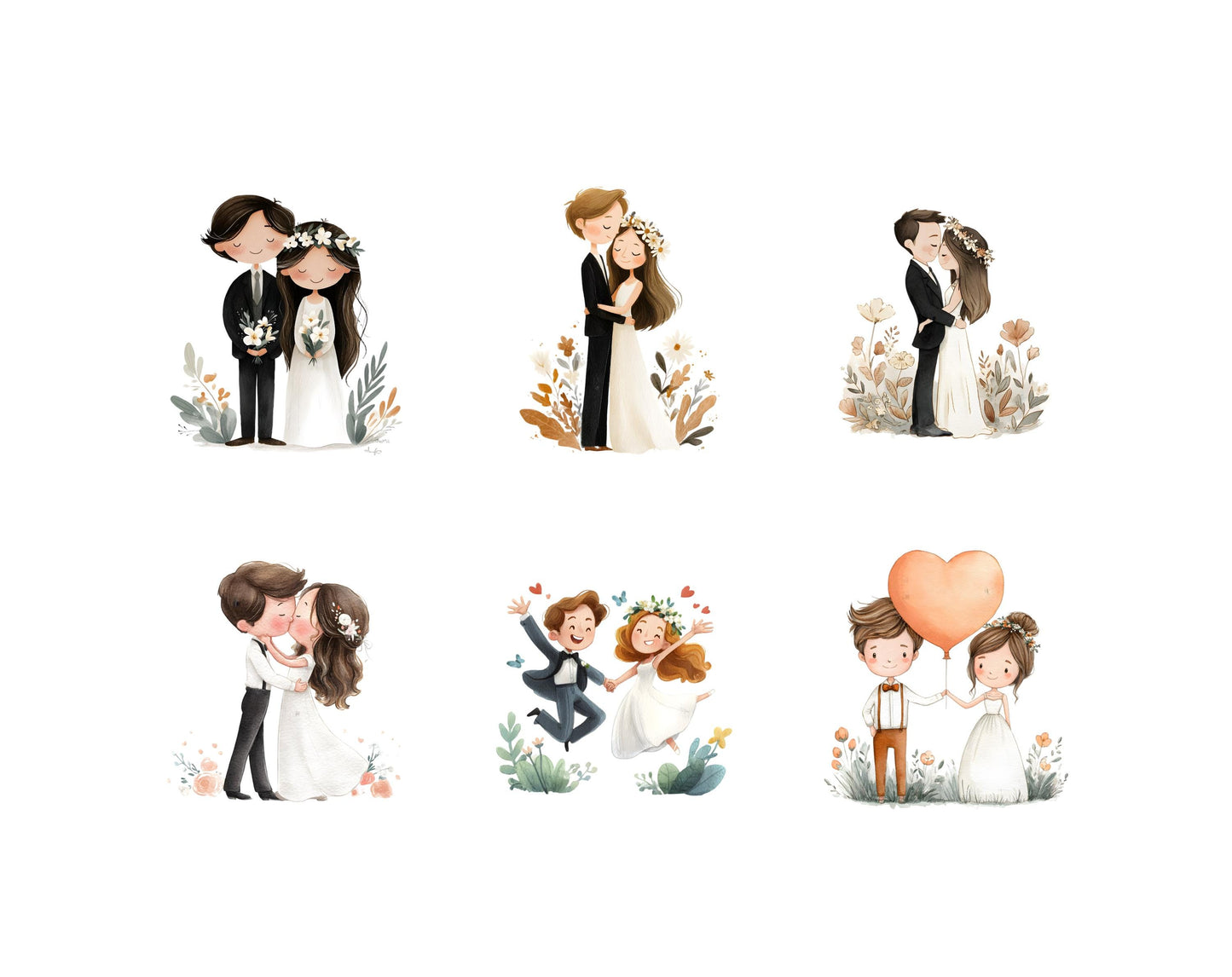 Watercolor Cute Wedding Couple Clipart, Wedding Couple Clipart png Bundle, Bride And Groom Clipart, Love Couple Clipart, Wedding Printable