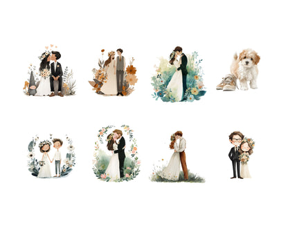 Watercolor Cute Wedding Couple Clipart, Wedding Couple Clipart png Bundle, Bride And Groom Clipart, Love Couple Clipart, Wedding Printable