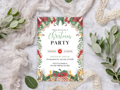 Christmas Party Invitation Template, Snow Globe Christmas Invite, Holiday, Winter, Editable Canva