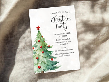 Christmas Party Invitation Template, Christmas Tree Invitation, Holiday, Winter, Editable Canva