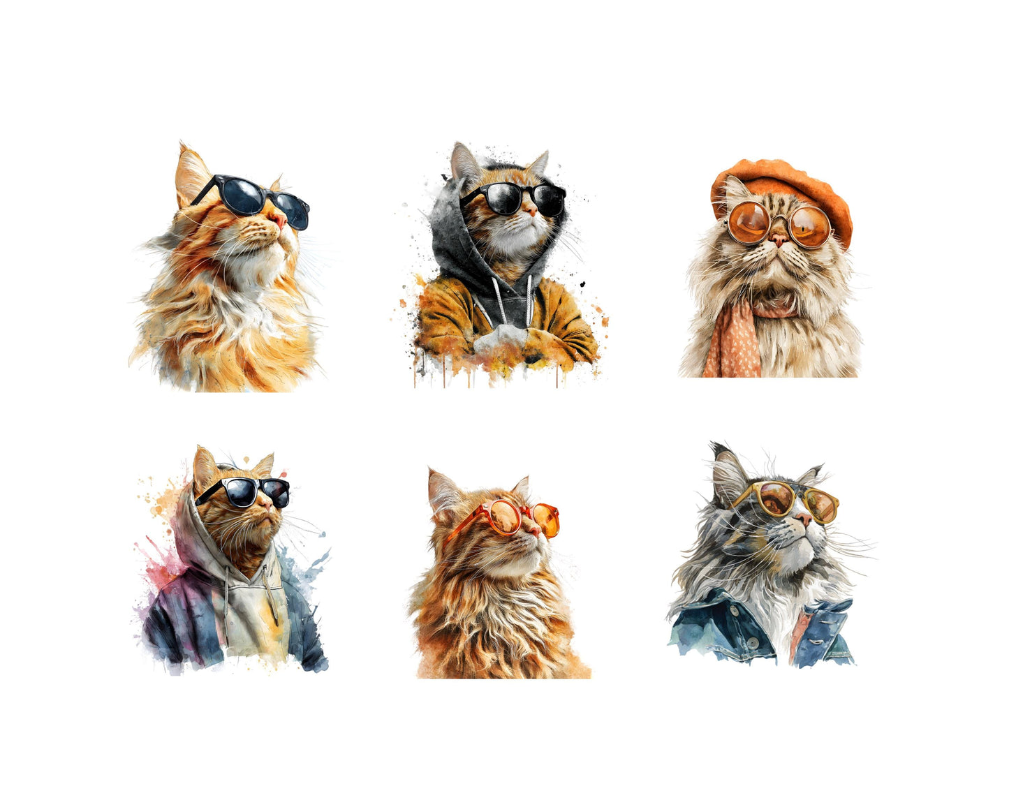 28 Rustic Cats Clipart Bundle, Cool Cats Clipart, Watercolor Rustic Cat Clipart, Printable High Quality png, Paper Craft, Instant Download