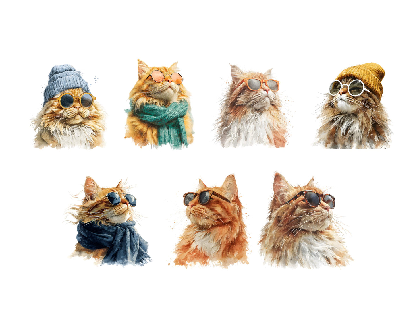 28 Rustic Cats Clipart Bundle, Cool Cats Clipart, Watercolor Rustic Cat Clipart, Printable High Quality png, Paper Craft, Instant Download