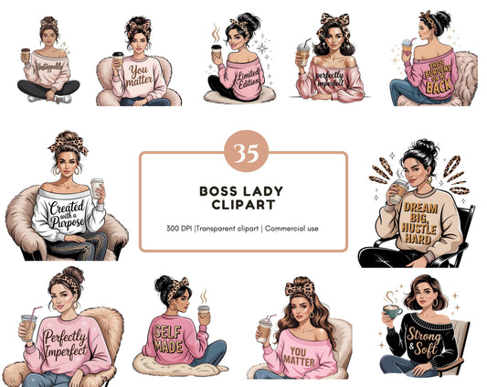 35 Boss Lady Clipart Bundle, Watercolor Boss Lady Clipart, Fashion Woman Clipart, Love Yourself png, Girl Boss Clipart, Black Beauty Clipart