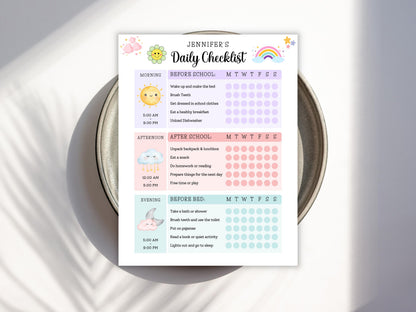 Kids Daily School Checklist, Printable School Checklist, Responsibility Chart, To Do List, Editable Chore Chart, Home school Planner