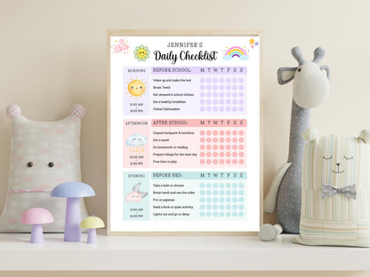 Kids Daily School Checklist, Printable School Checklist, Responsibility Chart, To Do List, Editable Chore Chart, Home school Planner