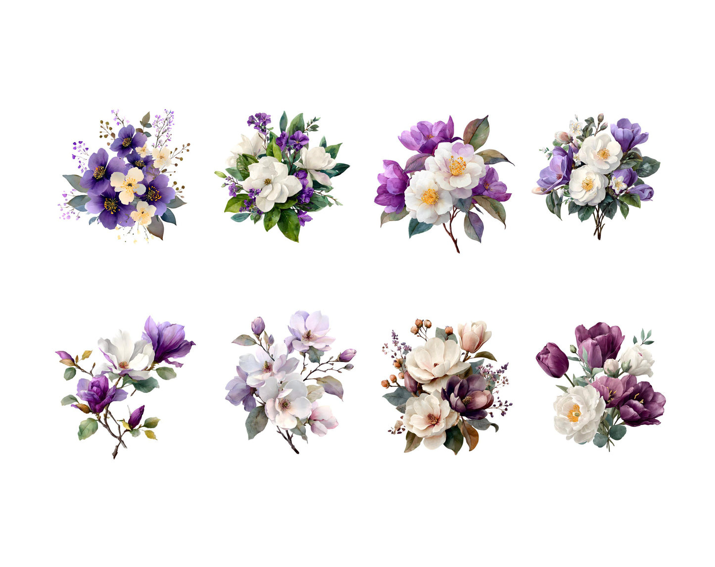 Watercolor Purple Flowers Clipart, Flowers Bouquet Clipart Bundle, Purple Flower png, Violet Flower Clipart, Floral png Bundle