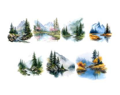 35 Lake Landscape Clipart, Watercolor Lake Clipart, Lake Landscape png, River View Clipart, Forest Landscape Clipart, Instant Download
