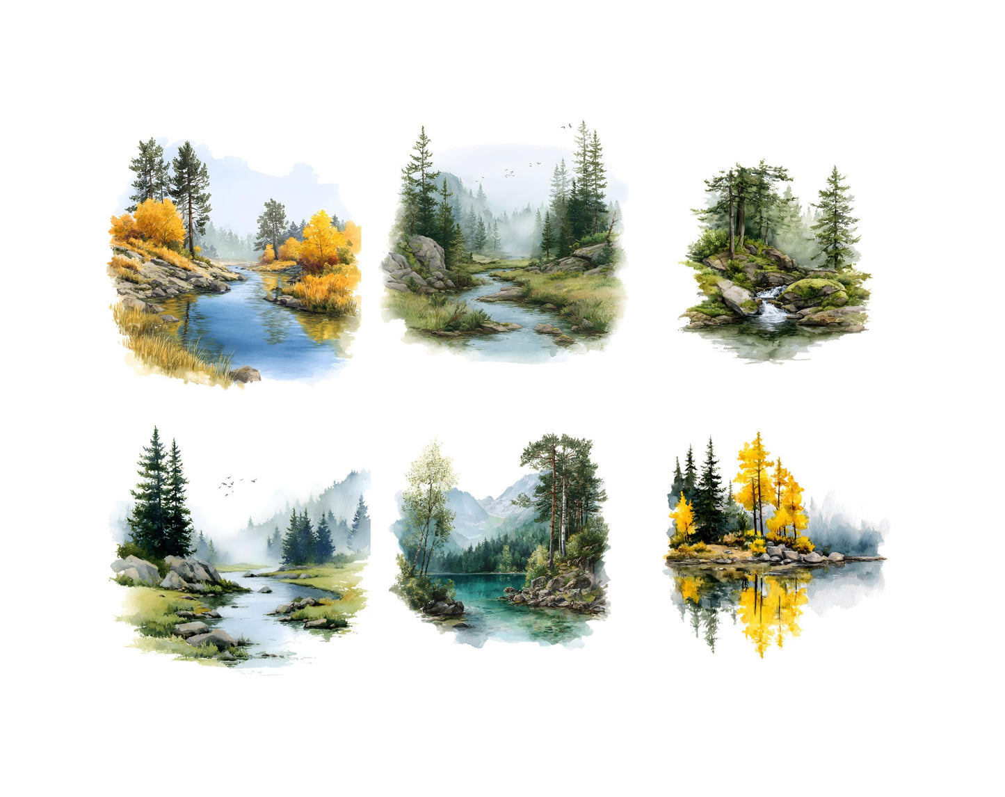 35 Lake Landscape Clipart, Watercolor Lake Clipart, Lake Landscape png, River View Clipart, Forest Landscape Clipart, Instant Download