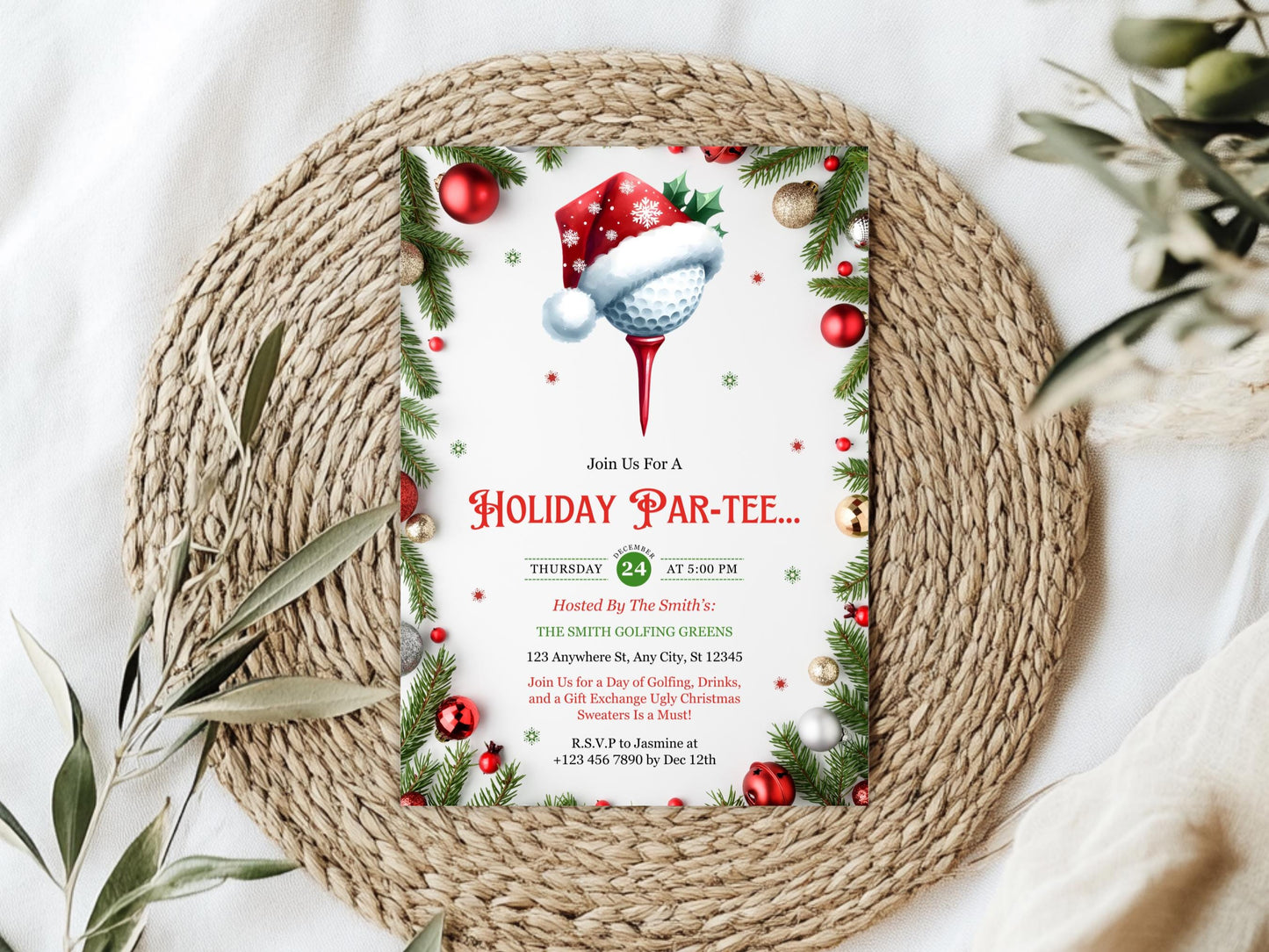Invitation modifiable pour une partie de golf de Noël, invitation pour une fête de golf hivernale, invitation pour une soirée de golf, invitation pour une fête de Noël, téléchargement instantané