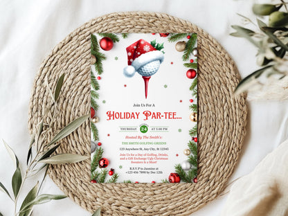Invitation modifiable pour une partie de golf de Noël, invitation pour une fête de golf hivernale, invitation pour une soirée de golf, invitation pour une fête de Noël, téléchargement instantané