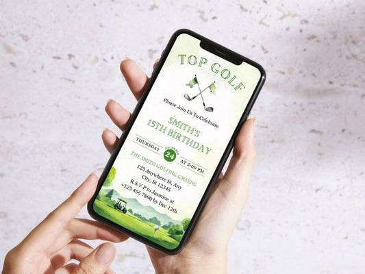 Top Gold Birthday Invitation Template, Editable Top Golf Birthday Invite, Animated Par-tee Video Evite, Digital Download