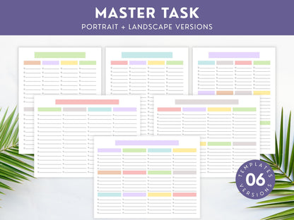 Printable Master Task List, Master To Do List, Master List Planner Template, Master Blank Checklist, Master Checklist, Digital Download