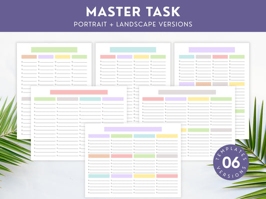 Printable Master Task List, Master To Do List, Master List Planner Template, Master Blank Checklist, Master Checklist, Digital Download