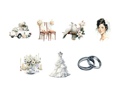 120 Wedding Clipart Bundle, White Wedding Clipart, Watercolor Wedding Couple Clipart, Bride Clipart, Wedding Elements, Rustic Wedding png