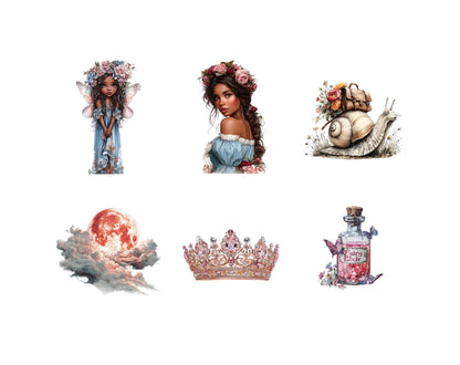 Gartenfeen-Clipart-Bundle (PNG), Aquarell-Feen-Clipart-Set, Wald-Designelemente-Clipart, kommerzielle Nutzung, digitaler Download