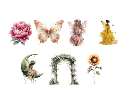 Gartenfeen-Clipart-Bundle (PNG), Aquarell-Feen-Clipart-Set, Wald-Designelemente-Clipart, kommerzielle Nutzung, digitaler Download