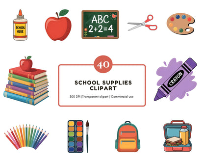 School Supplies Clipart, Back to School Clipart Bundle, Watercolor Crayons Clipart, Pencil Clipart, Digital Download