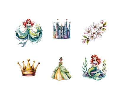 Prinzessinnen-Clipart-Bundle (PNG), Aquarell-Prinzessinnen (PNG), Niedliche Prinzessinnen-Clipart, Cinderella (PNG), Anna (PNG), Tiana (PNG), Diana, Digitaler Download