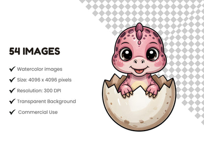 54 Cute Dinosaurs Clipart, Baby Dino Clipart Bundle, Watercolor Dinosaurs png, Baby Shower, Nursery Decor, Baby Dino Birthday Designs