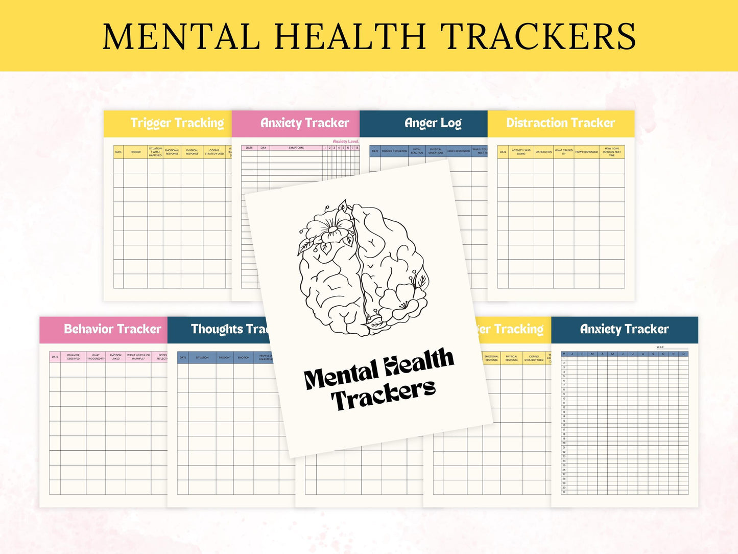 Mental Health Planner Template Printable, Mental Health Journal Bundle, Wellness Workbook, Therapy Worksheet, Self care Tracker Management