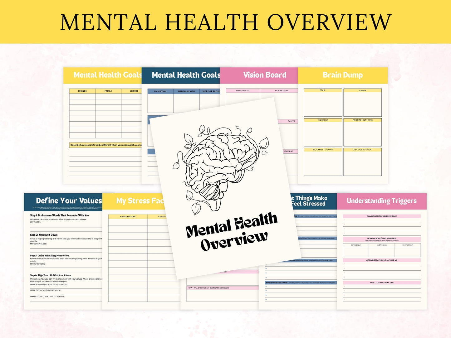 Mental Health Planner Template Printable, Mental Health Journal Bundle, Wellness Workbook, Therapy Worksheet, Self care Tracker Management