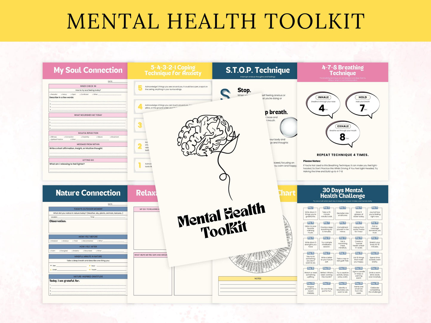 Mental Health Planner Template Printable, Mental Health Journal Bundle, Wellness Workbook, Therapy Worksheet, Self care Tracker Management