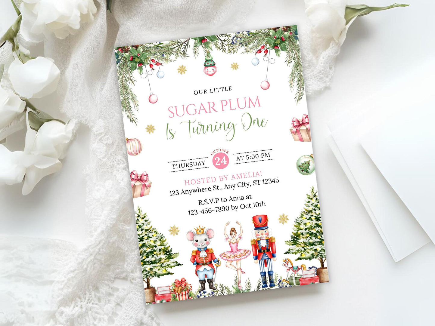 Editable Nutcracker Birthday Invitation, Sugar Plum Fairy, Winter Birthday, Christmas Birthday Invite, Digital Download